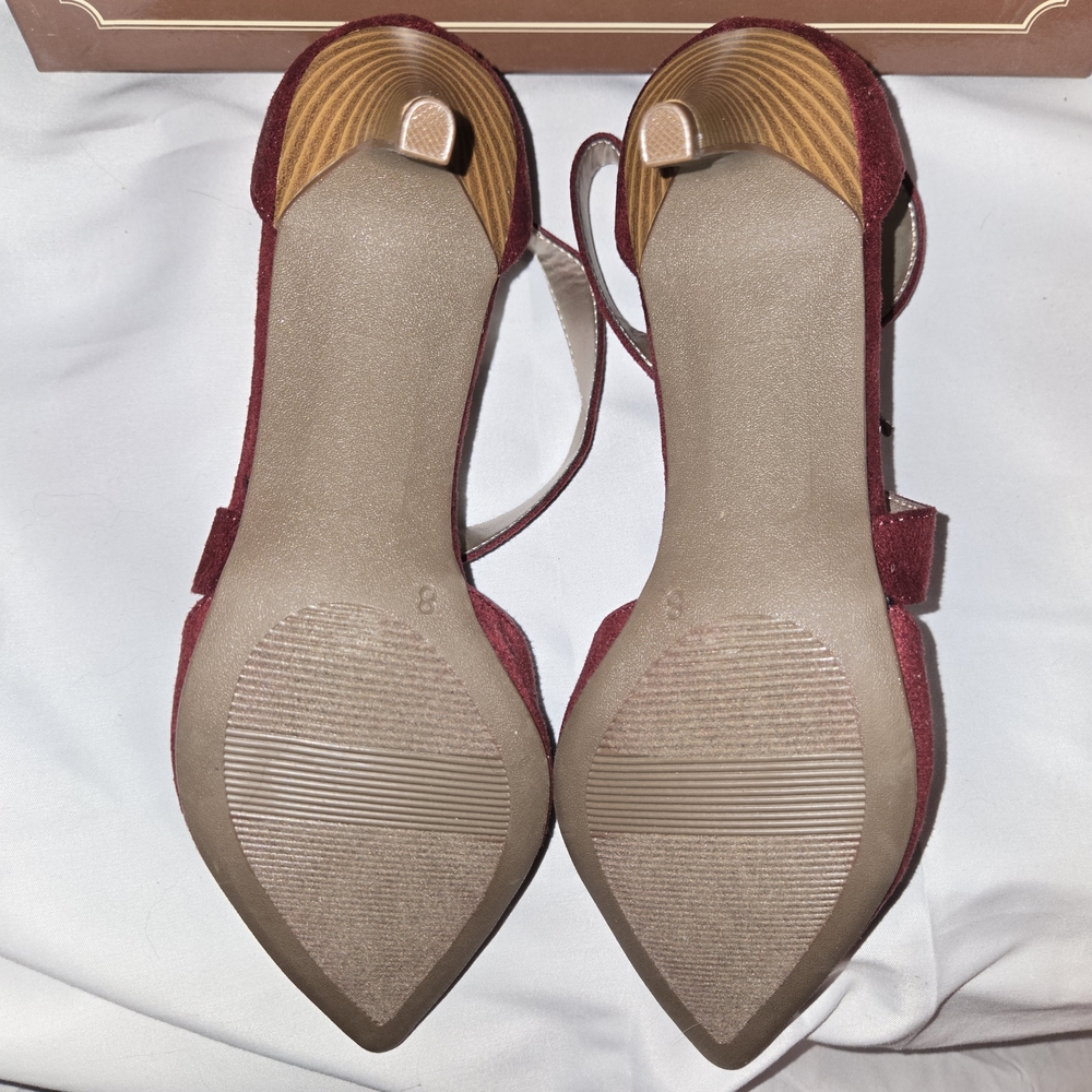 Lauren Blakwell Burgundy Suede Pointed Toe Ankle Strap Heels Pumps Size 8 - Picture 5 of 6